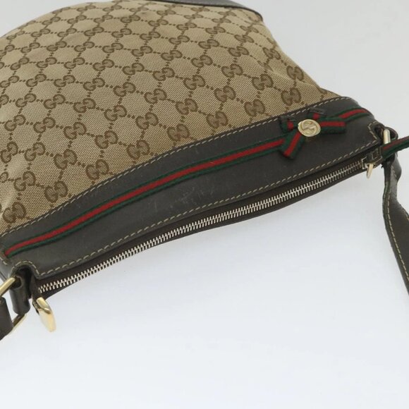 GUCCI GG Canvas Web Sherry Line Shoulder Bag Beige Red Green - Picture 6 of 16